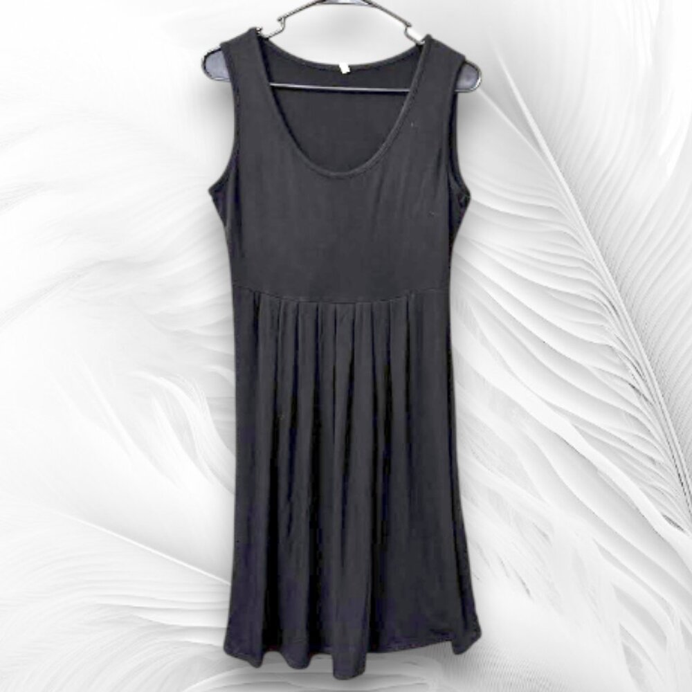 Elegant Black Sleeveless Midi Dress Pleated Waist Minimalist Women Size M New - Picture 7 of 9